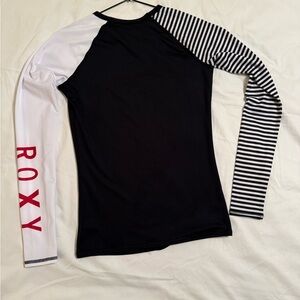 Roxy Black and White Raglan Top with Red Detail